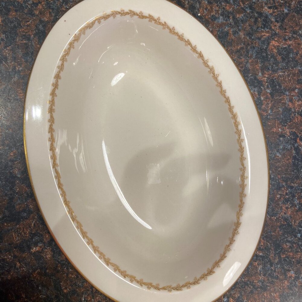 Lamberton MT. VERNON Ivory China Oval Bowl USA made Vintage Gold trim